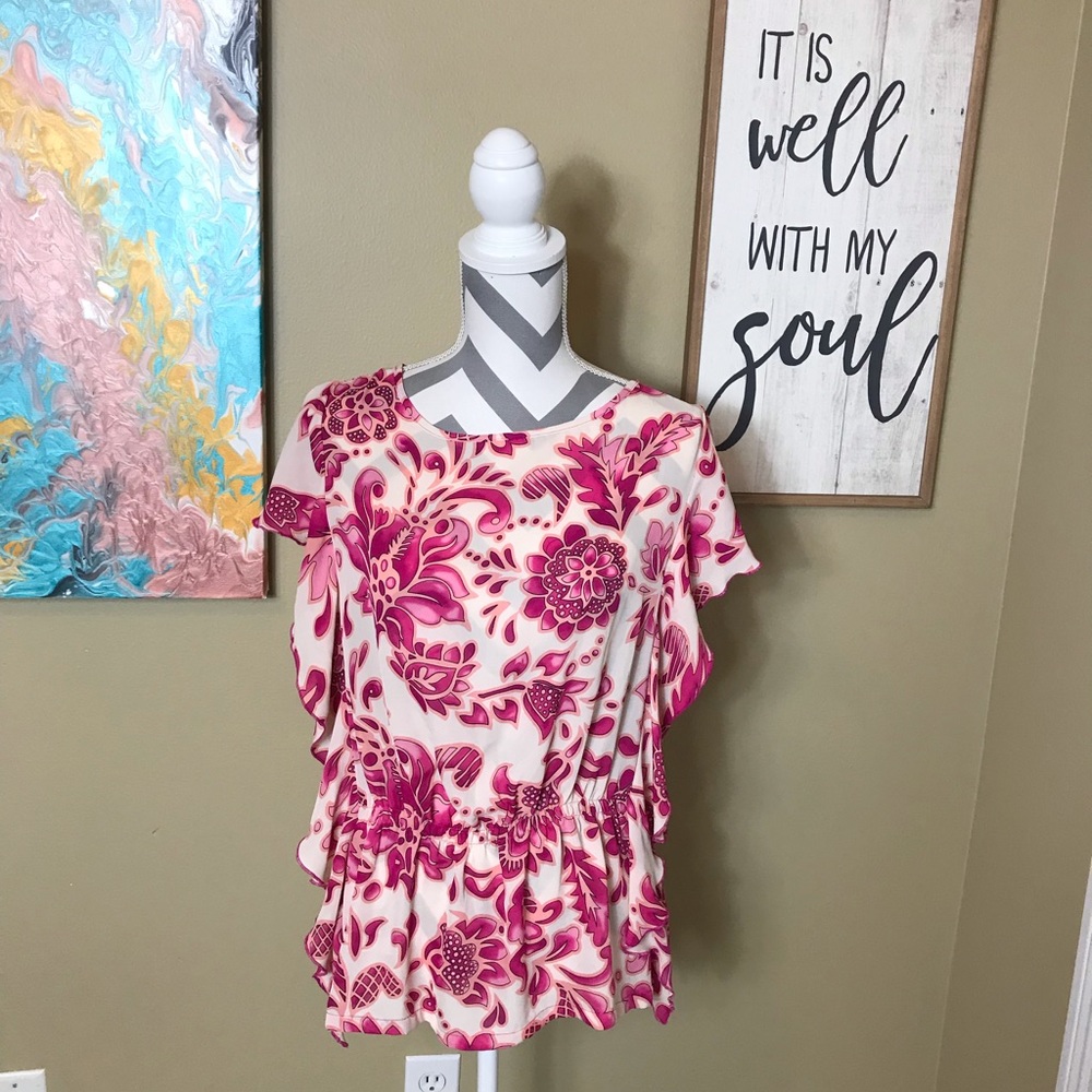 Investments II kimono pink floral blouse Size 1X